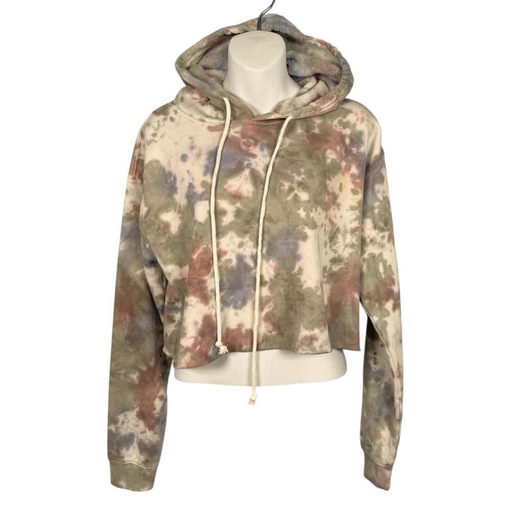 NWT Wild Fable Cropped Hoodie Women's Size Small Tie Dye Green Blue White